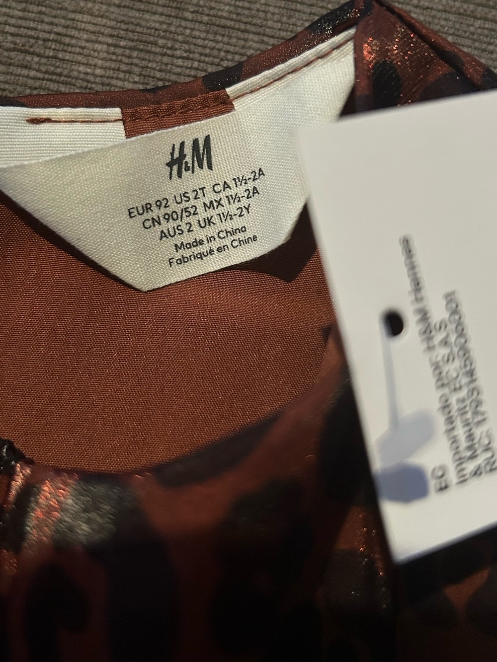 H&M Animal Print Brown Organza Dress 2T NWT - Picture 5 of 8
